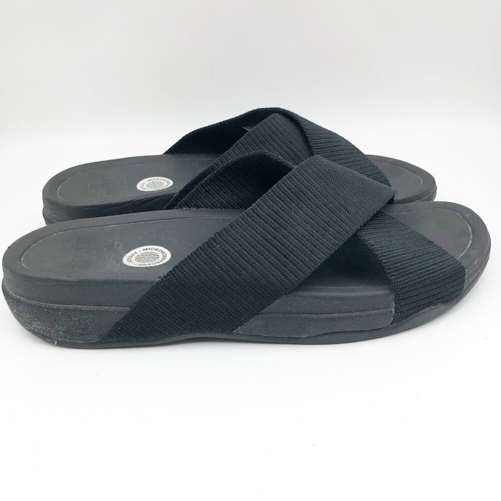 FITFLOP Black Cross Strap Flip Flop Slide Platform Sandals Womens 11 - Picture 3 of 8